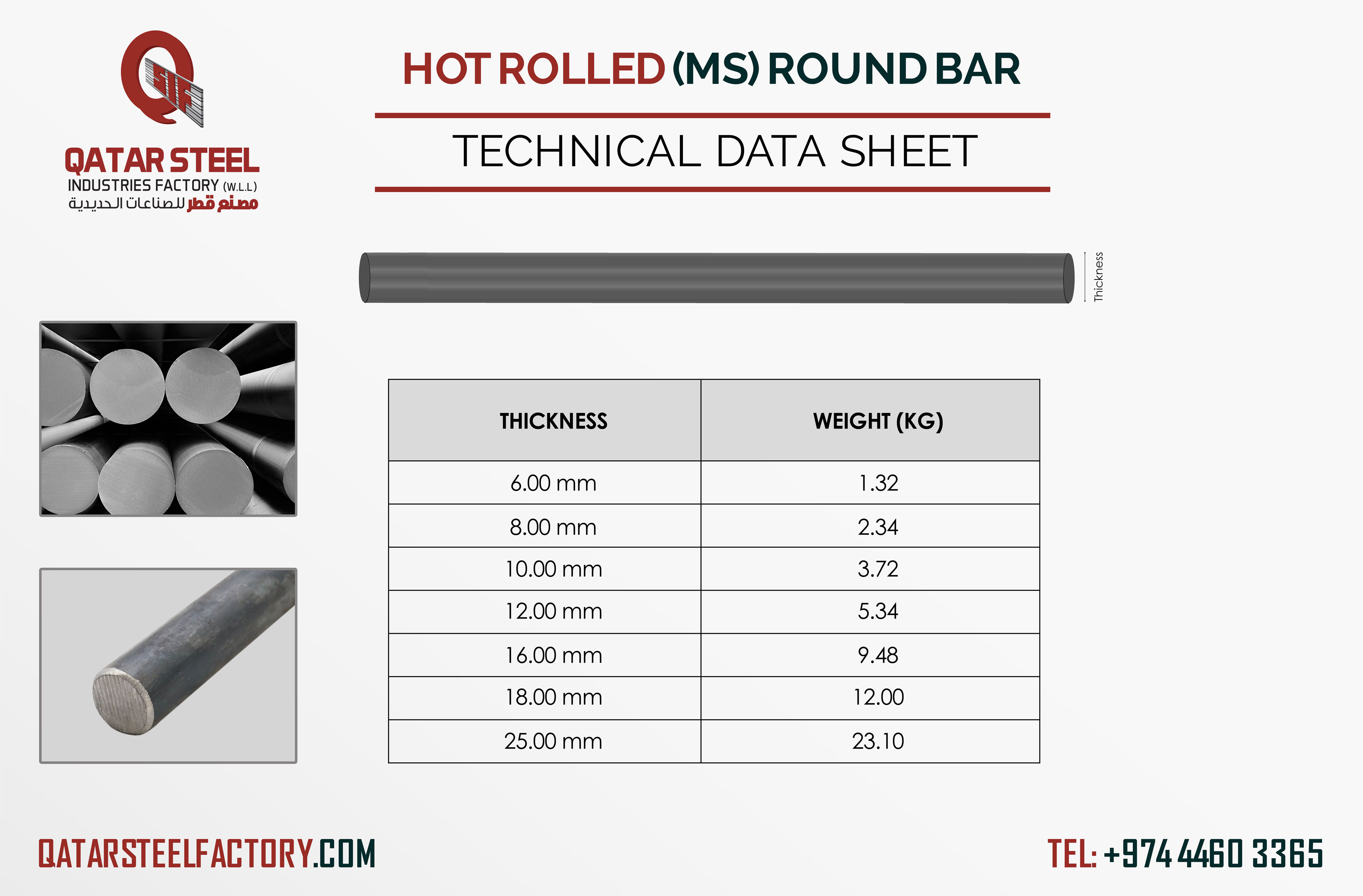 Hot Rolled Round Steel Bars by Qatar Steel Factory | Technical Data Sheet