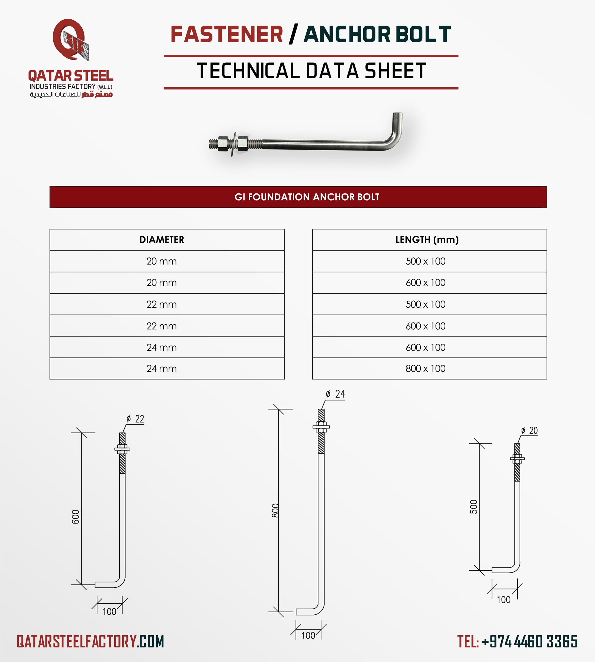 GI Foundation Anchor Bolt or fasteners